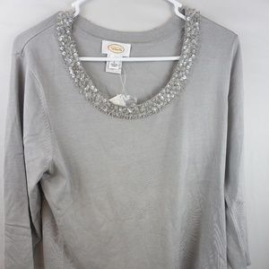 Talbots Women's Gray Sequin Pullover Top Size Large NWTags